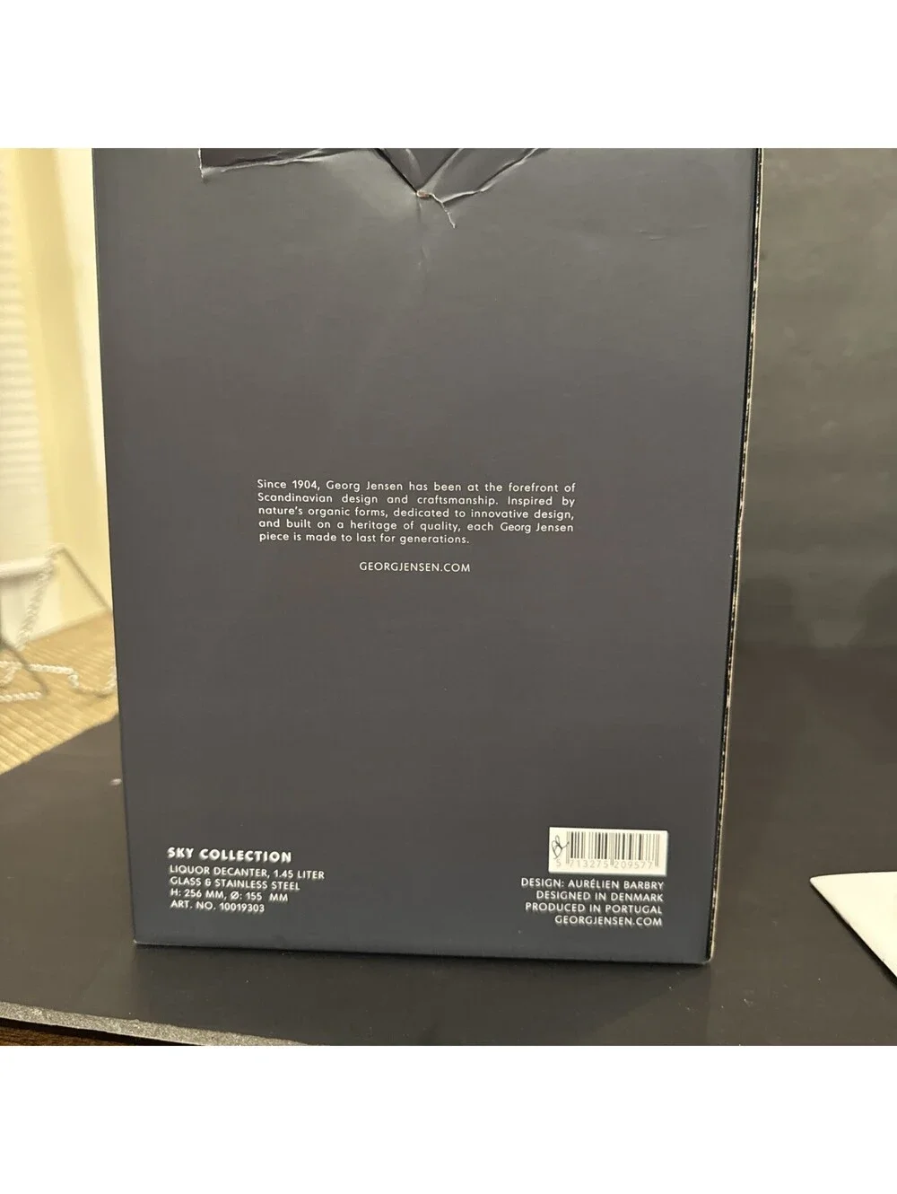 New Georg Jensen The Sky Collection Stainless Steel & Glass Liquor Decanter 10”H